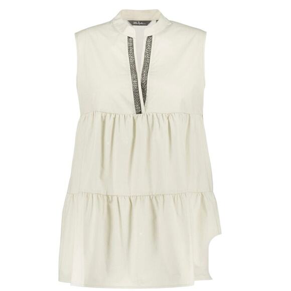 Ulla Popken Tiered Ruffle Beaded V-Neck Cotton Sleeveless Tank Shirt Size 24/26 - Picture 1 of 16